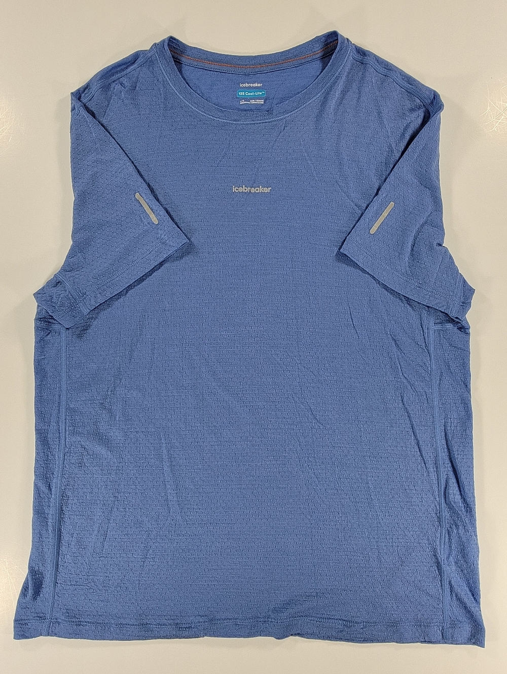 Icebreaker Merino Cool Lite Blue Crew Neck Hiking Shirt Mens Large Short Sleeve
